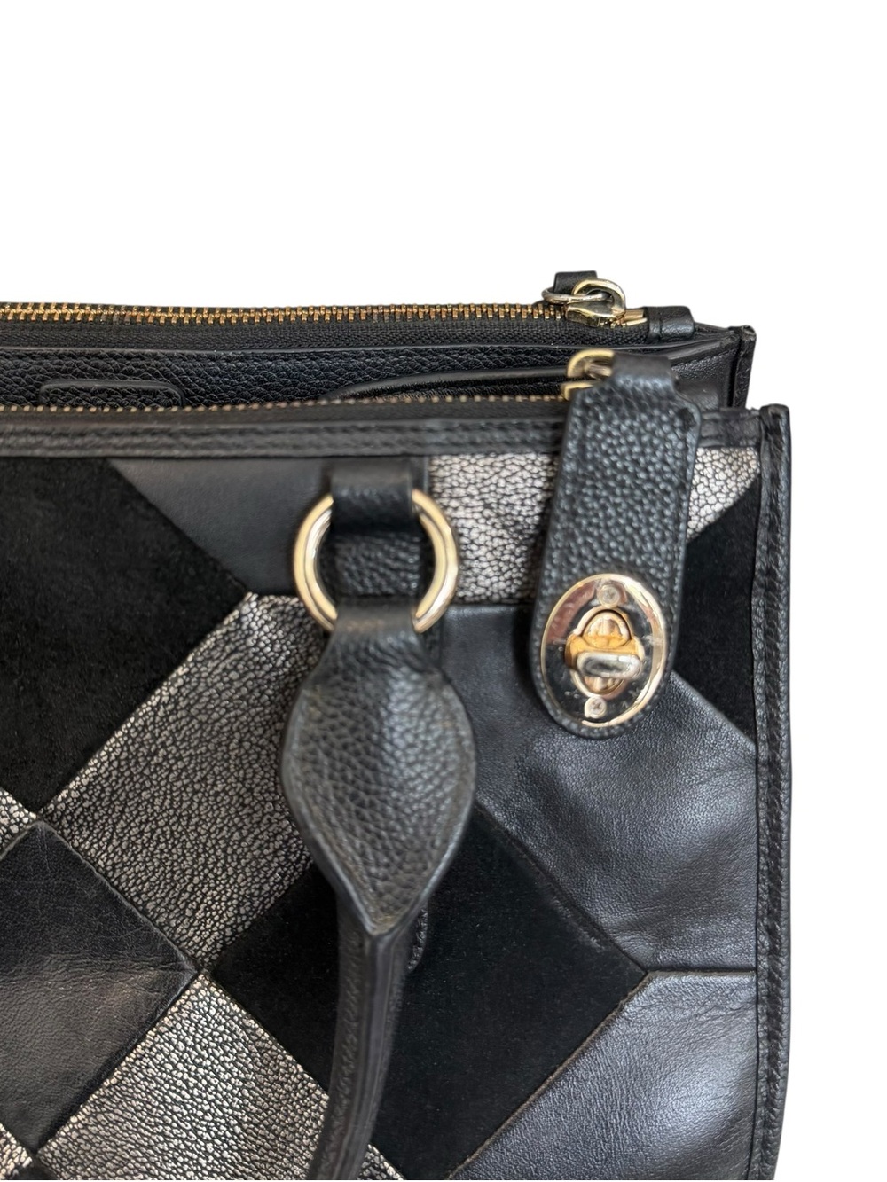 Coach Crosby Black and Grey Metallic Patchwork Leather Tote Bucket-Purse - Picture 4 of 16
